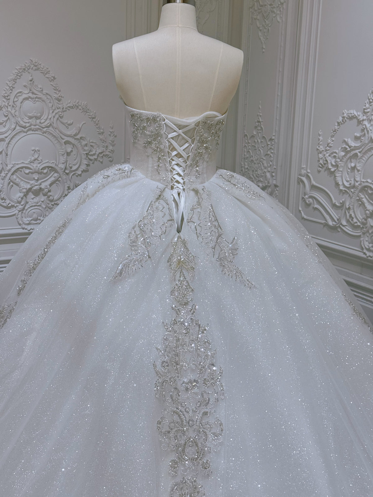 TBC-YB070 Stock of luxury rhinestone with beading lace sparkling ballgown wedding dress - Ting's Bridal Collection