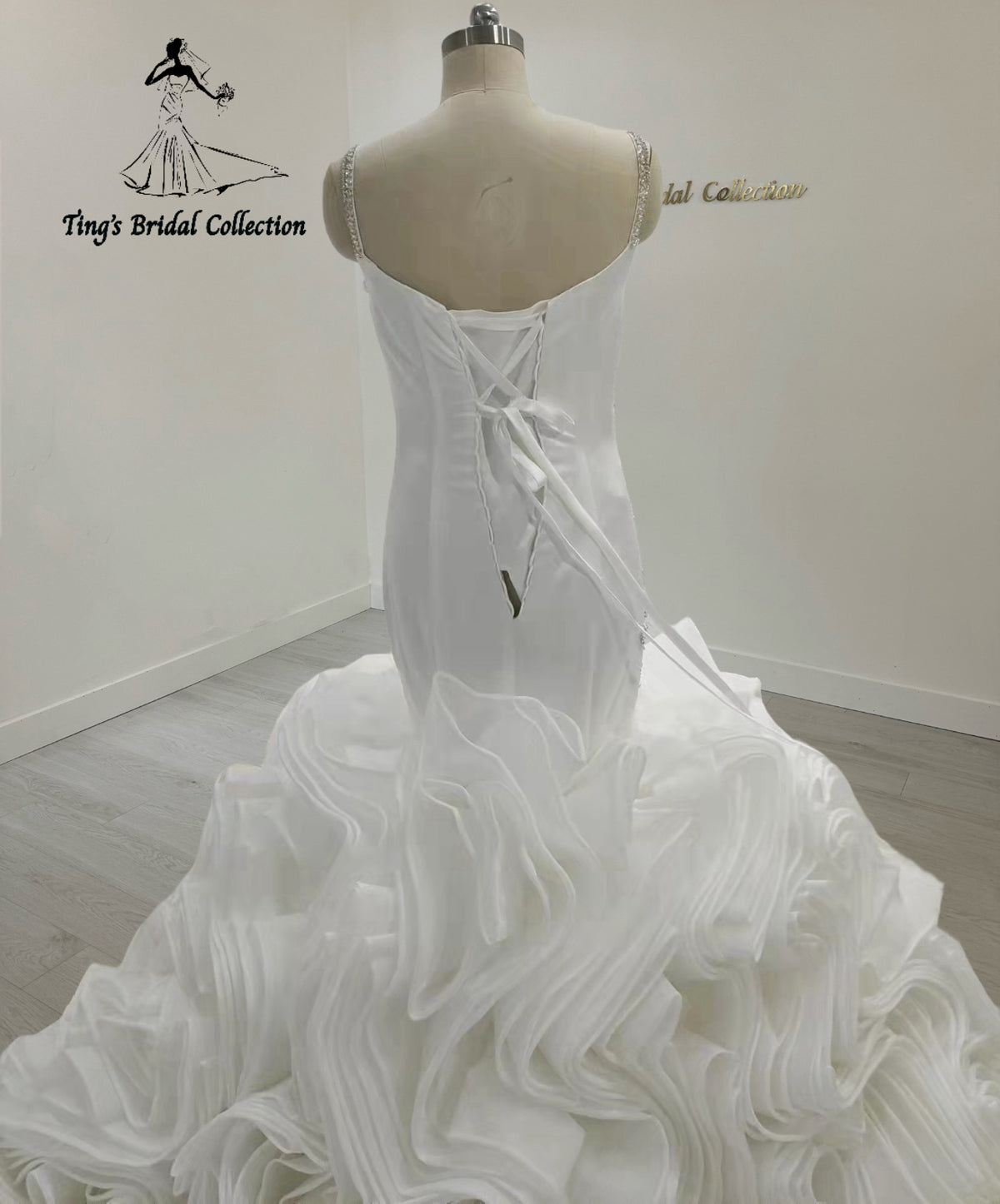 TBC-JM063 Custom-made luxury beading sparkling long sleeve mermaid royal wedding dress with ruffle skirt - Ting's Bridal Collection