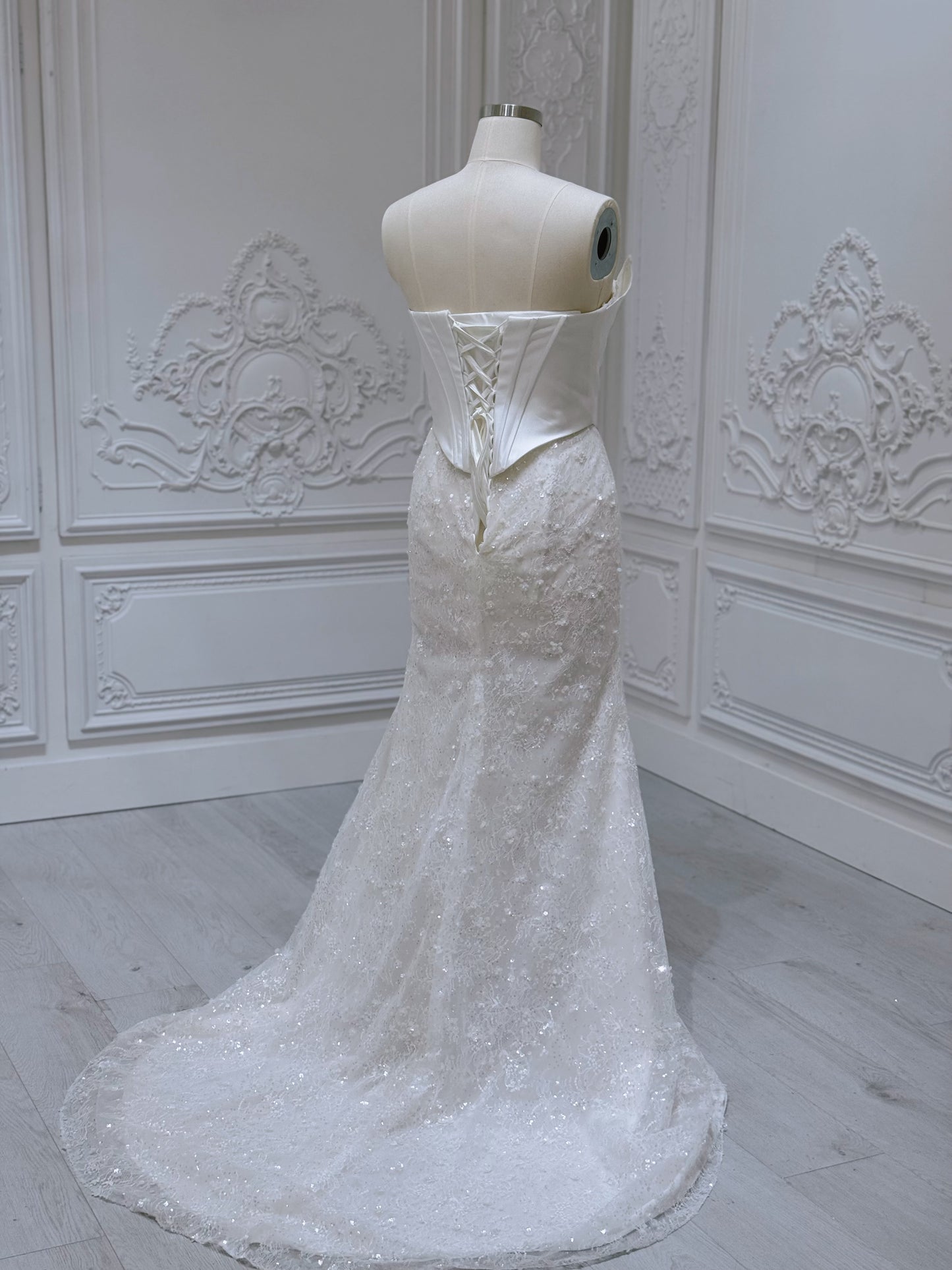 Stock of 2 in 1 mermaid wedding dress with detachable satin skirt - Ting's Bridal Collection