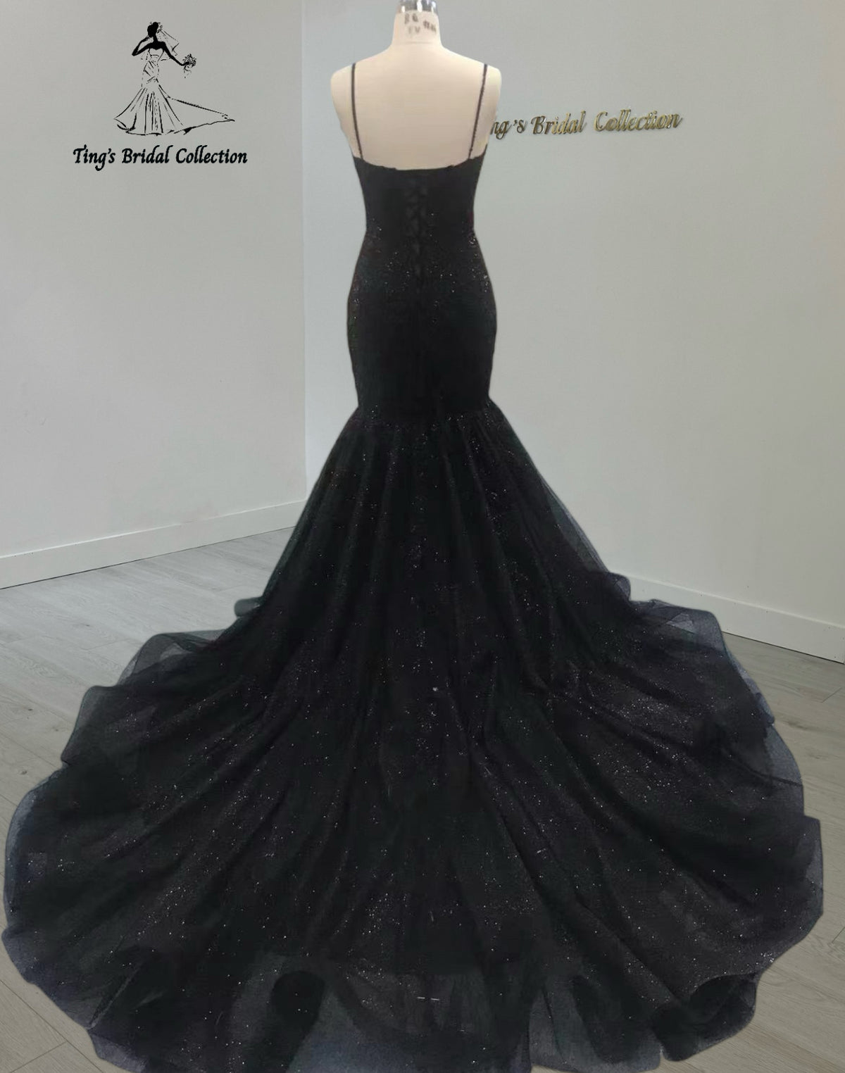 TBC-TM006 Custom-made black lace beading mermaid wedding dress