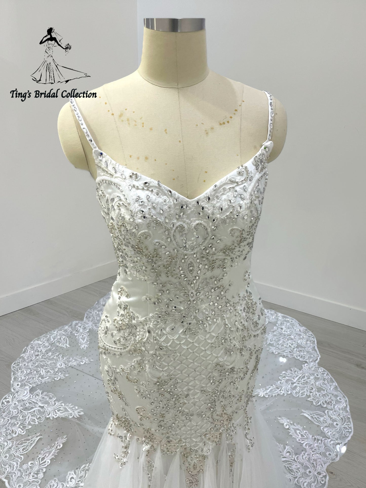 TBC-M045 Made to order lace embroidered with crystal beaded mermaid wedding dress - Ting's Bridal Collection