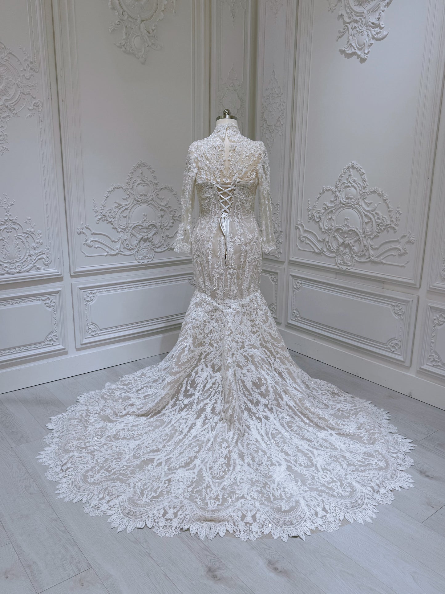 TBC-AM060 Custom-made lace with beading mermaid royal wedding dress with detachable bridal top