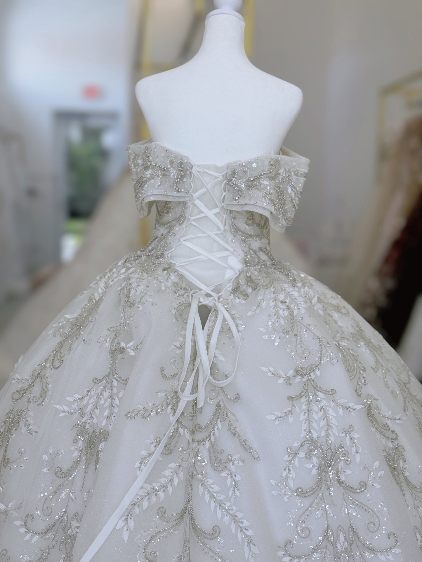 TBC-CM013 Made to order beading 3D lace embroidered off the shoulder princess ballgown fairy wedding dress - Ting's Bridal Collection