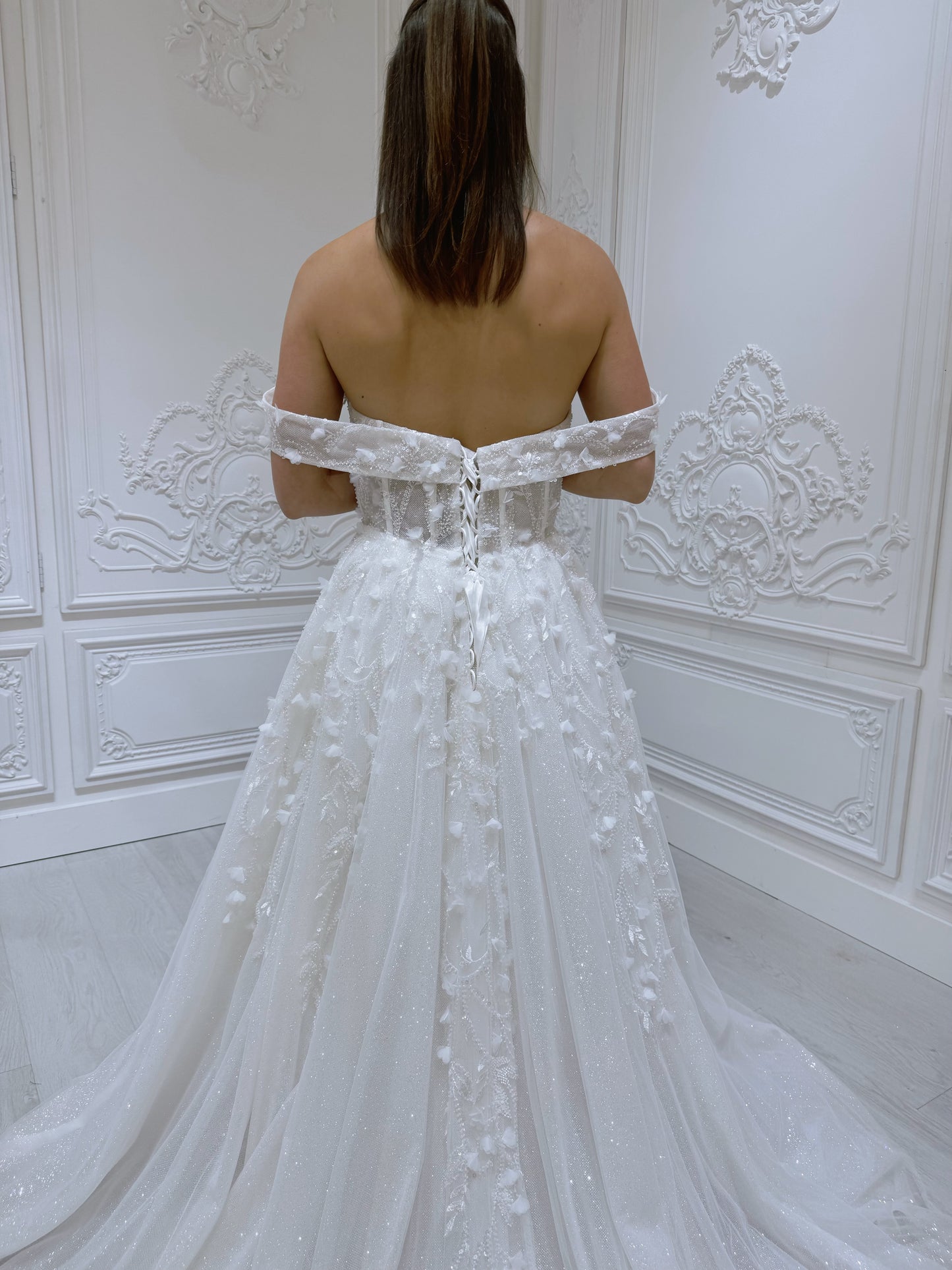 TBC-CM54 Custom-made 3D floral beading sparkling Aline wedding dress - Ting's Bridal Collection