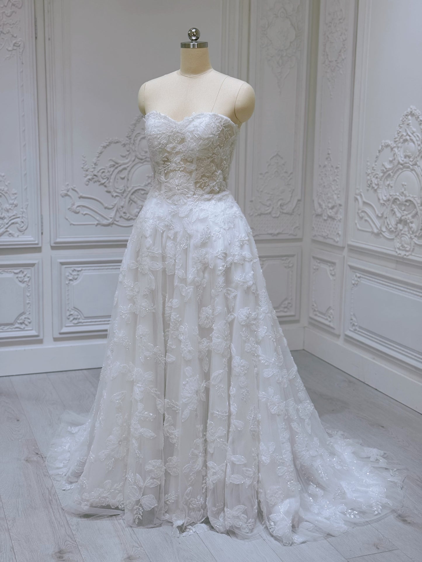 TBC-A036 Stock of beading 3D floral lace Aline wedding dress - Ting's Bridal Collection