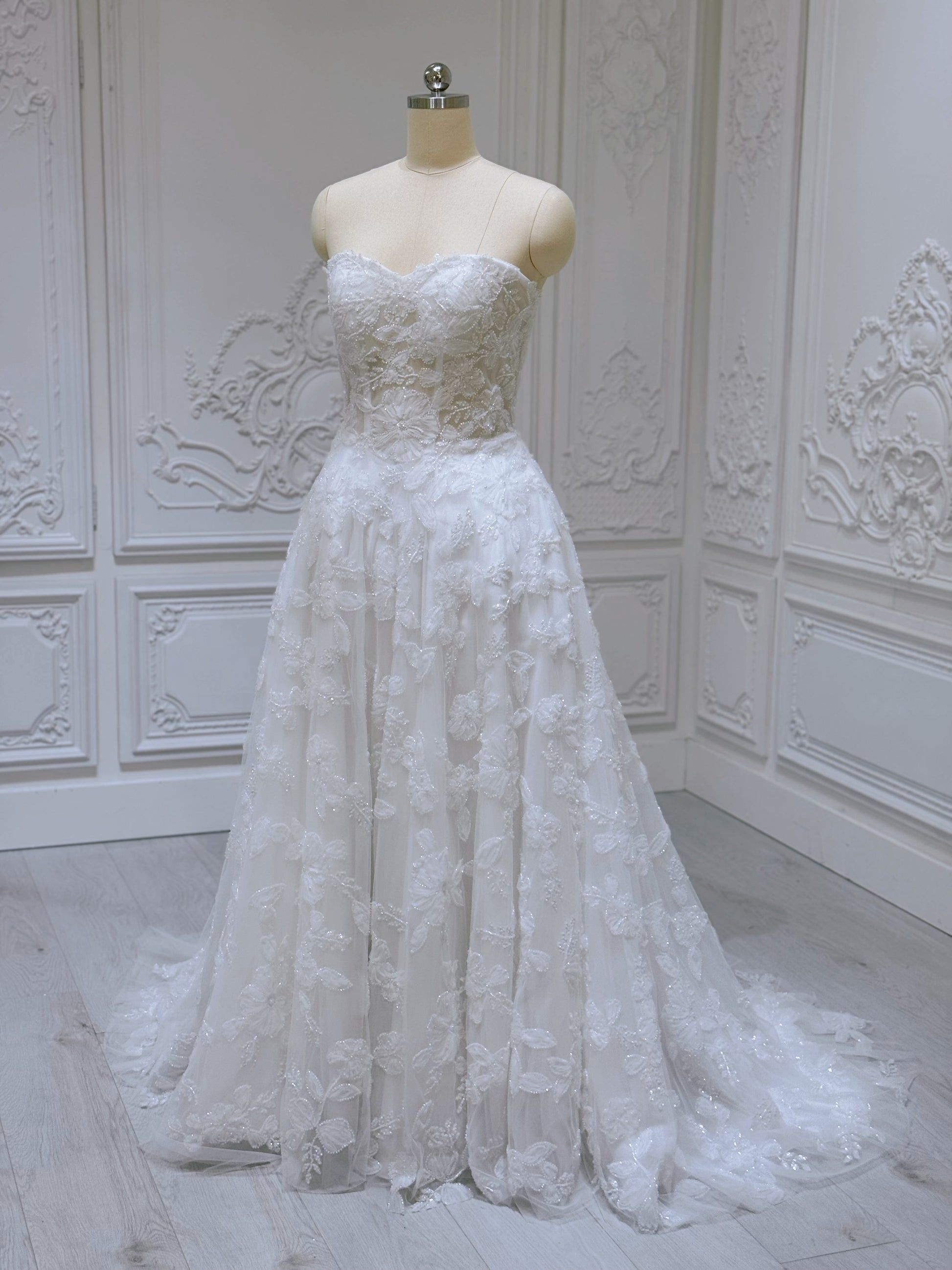 TBC-A036 Stock of beading 3D floral lace Aline wedding dress - Ting's Bridal Collection
