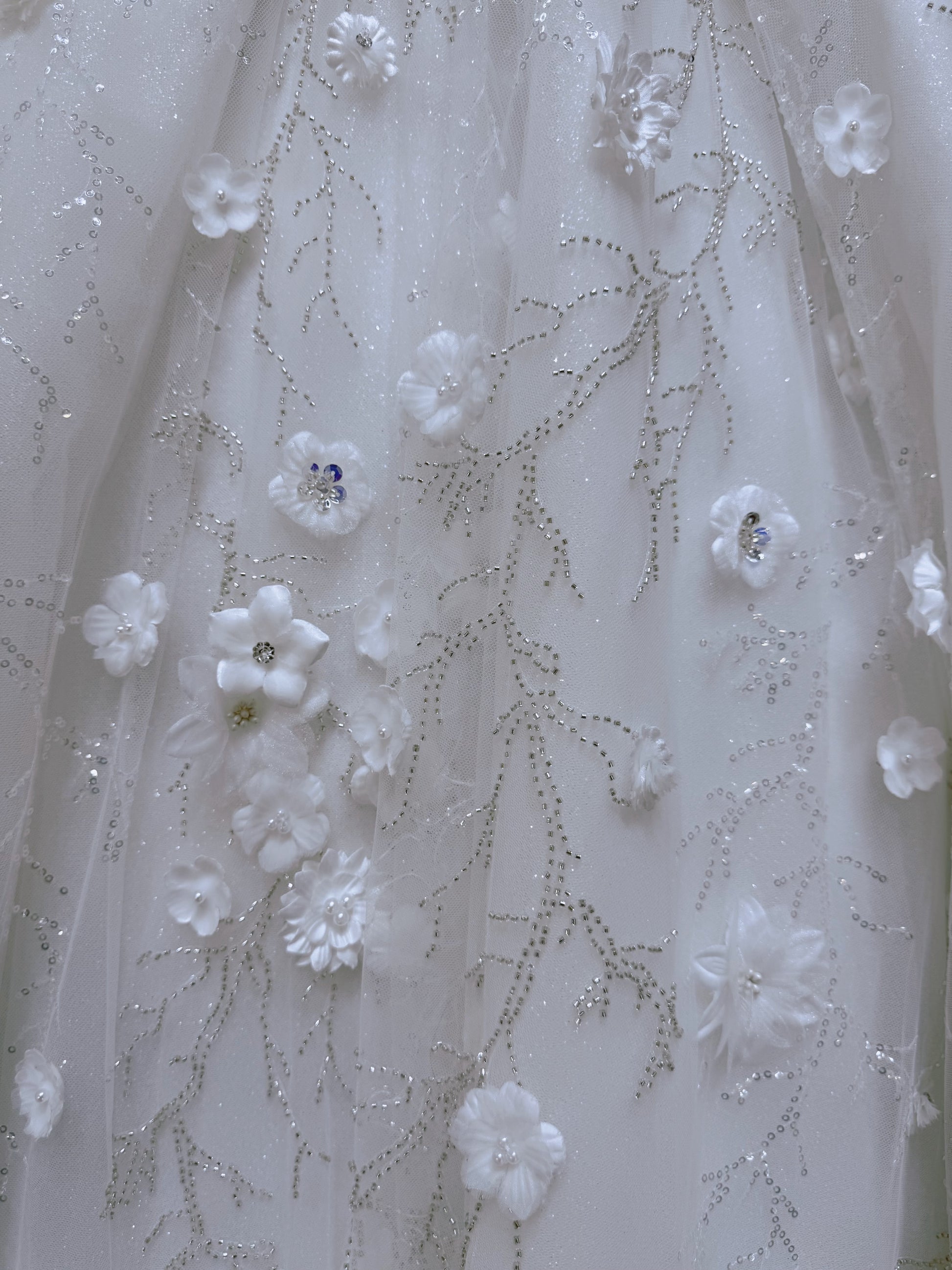 Stock Clearance! Bridal size 12! Custom-made beading with 3D floral off the shoulder princess ballgown fairy wedding dress - Ting's Bridal Collection