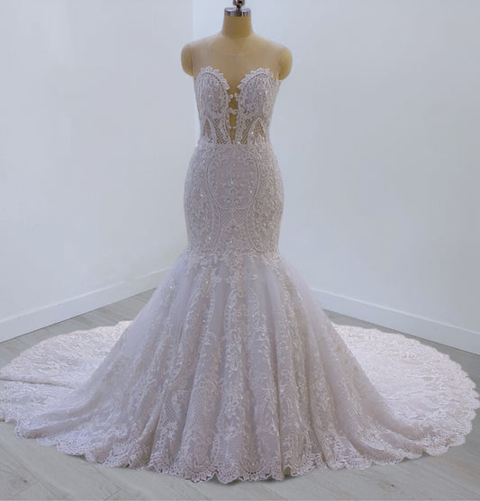 TBC-CM42 Custom-made lace embroidered strapless mermaid wedding dress - Ting's Bridal Collection