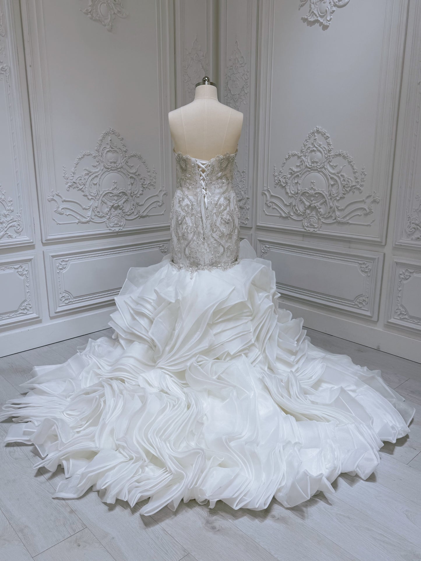 TBC-2IN1-001 Luxury beading sparkling mermaid royal wedding dress with detachable ruffled skirt - Ting's Bridal Collection