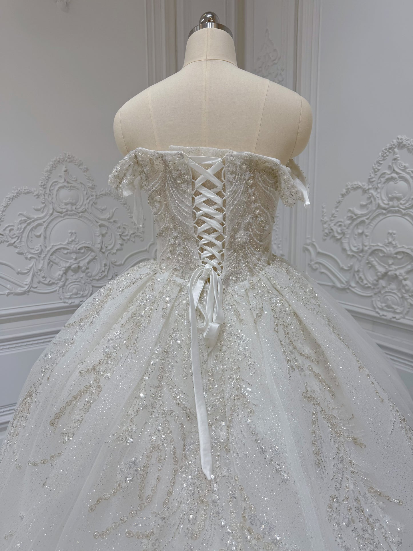 Stock Clearance! Bridal size 6! Luxury beading sparkling off the shoulder princess ballgown fairy wedding dress - Ting's Bridal Collection