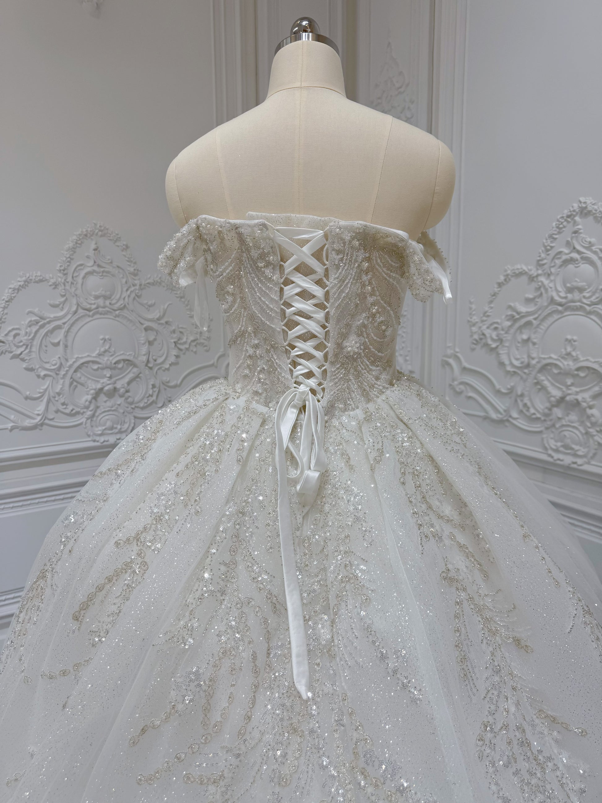 Stock Clearance! Bridal size 6! Luxury beading sparkling off the shoulder princess ballgown fairy wedding dress - Ting's Bridal Collection