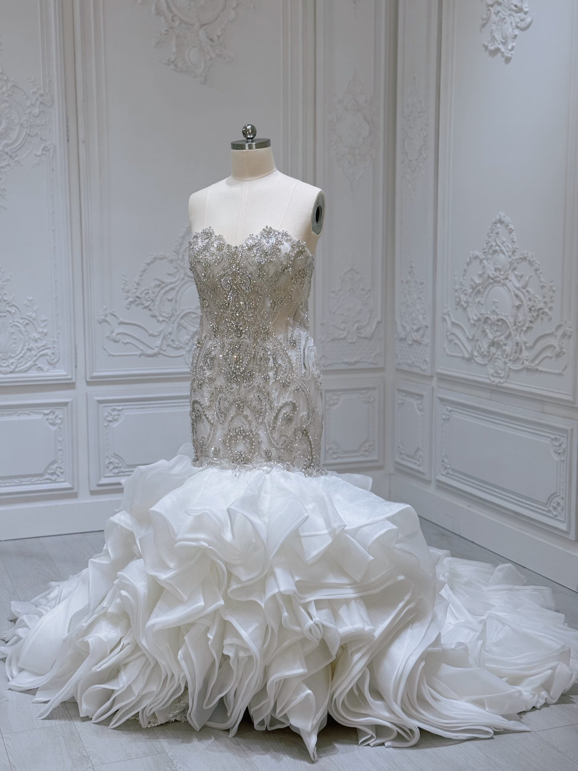 TBC-2IN1-001 Luxury beading sparkling mermaid royal wedding dress with detachable ruffled skirt - Ting's Bridal Collection