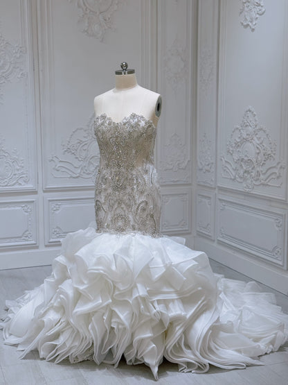 TBC-2IN1-001 Luxury beading sparkling mermaid royal wedding dress with detachable ruffled skirt - Ting's Bridal Collection