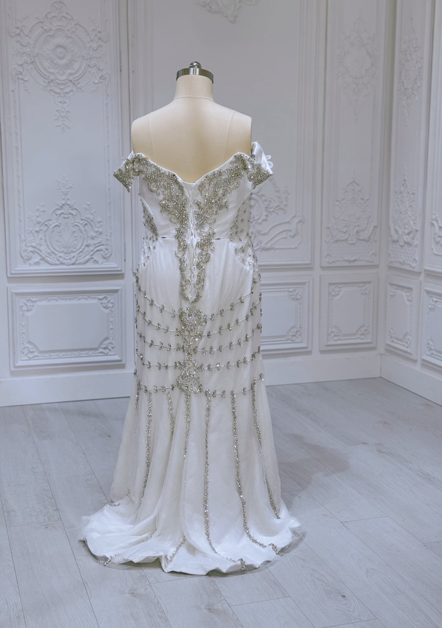 TBC-2IN1-0036 Made to order Luxury crystal beaded 2 in 1 mermaid with detachable ruffled skirt - Ting's Bridal Collection