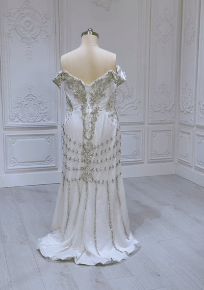 TBC-2IN1-0036 Made to order Luxury crystal beaded 2 in 1 mermaid with detachable ruffled skirt - Ting's Bridal Collection