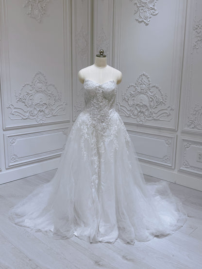 Stock clearance! Bridal size 8. White strapless V neck Aline wedding dress - Ting's Bridal Collection