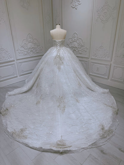 TBC-YB069 Stock of luxury beading strapless royal ballgown wedding dress - Ting's Bridal Collection