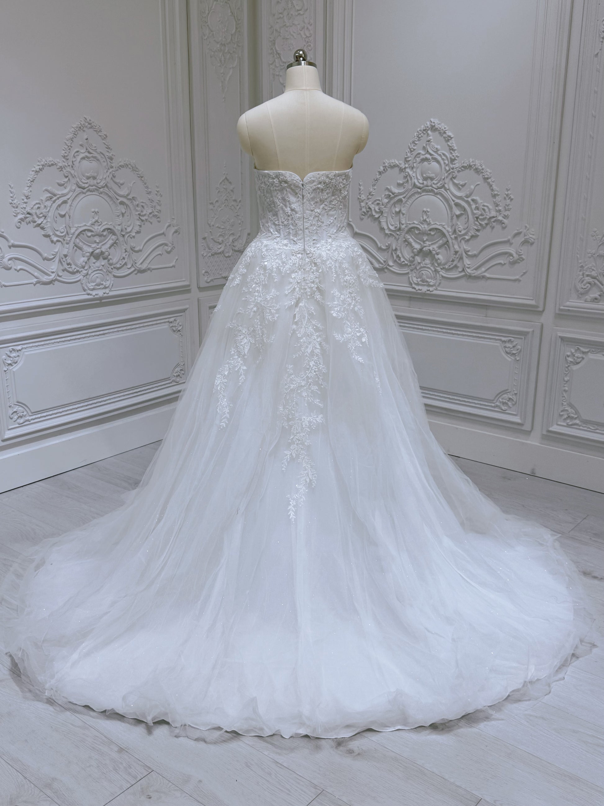 Stock clearance! Bridal size 8. White strapless V neck Aline wedding dress - Ting's Bridal Collection