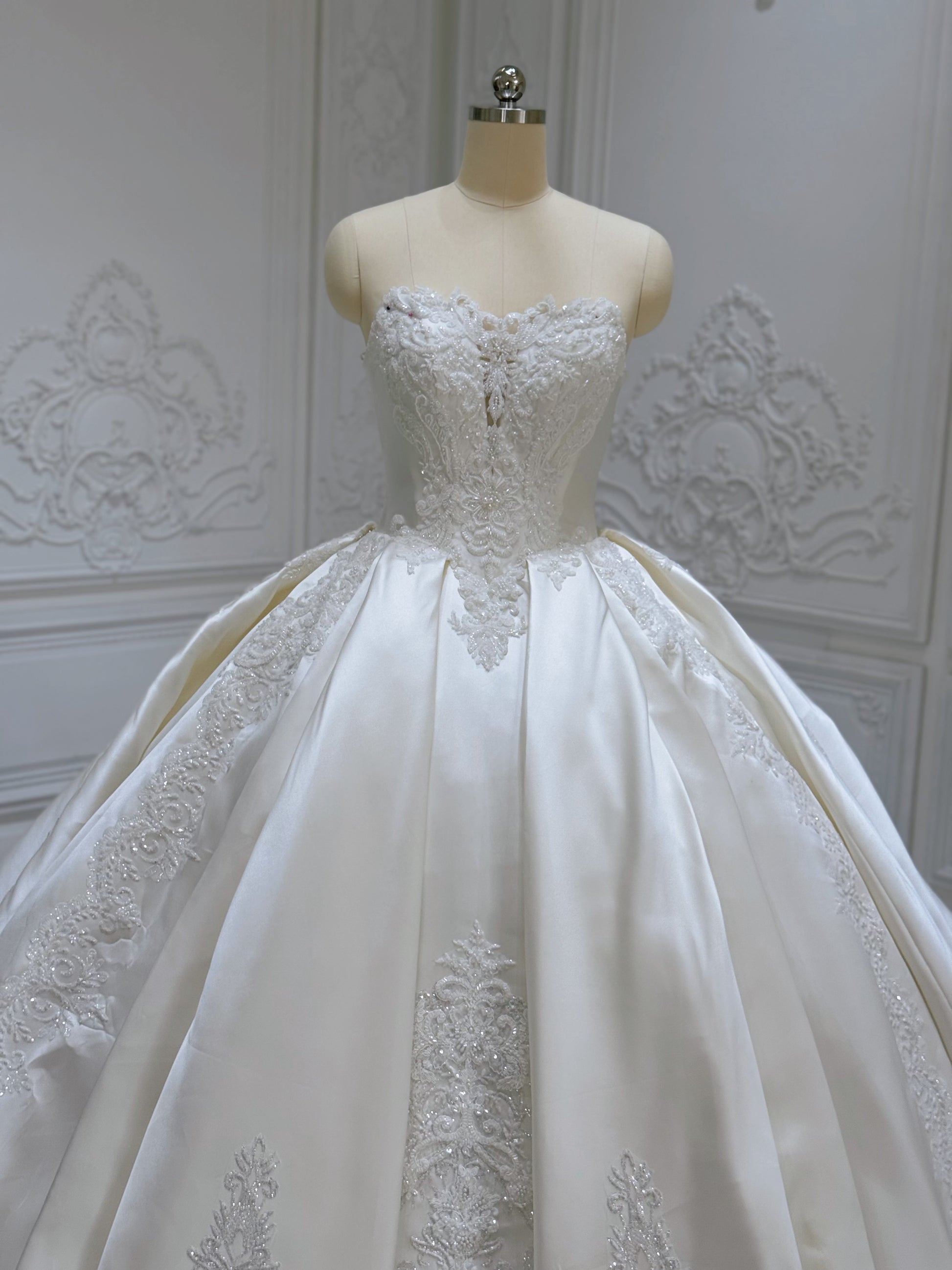 TBC-B045 Luxury lace beading ivory satin princess ballgown royal wedding dress - Ting's Bridal Collection