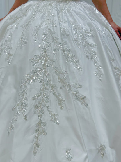Stock Sale! Customer-made luxury beading lace embroidered strapless satin 2 in 1 ballgown&mermaid royal wedding dress with detachable skirt - Ting's Bridal Collection