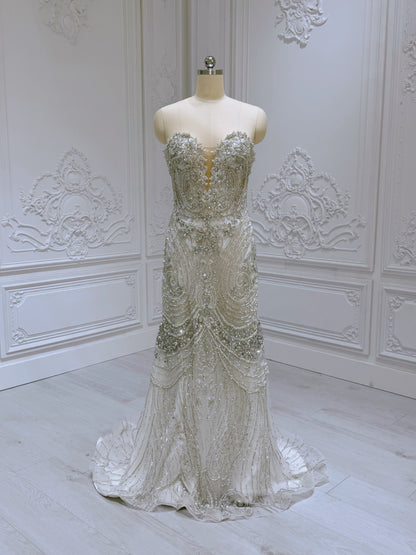 TBC-2IN1-012 Custom-made luxury crystal 2 in 1 style royal wedding dress with skirt - Ting's Bridal Collection