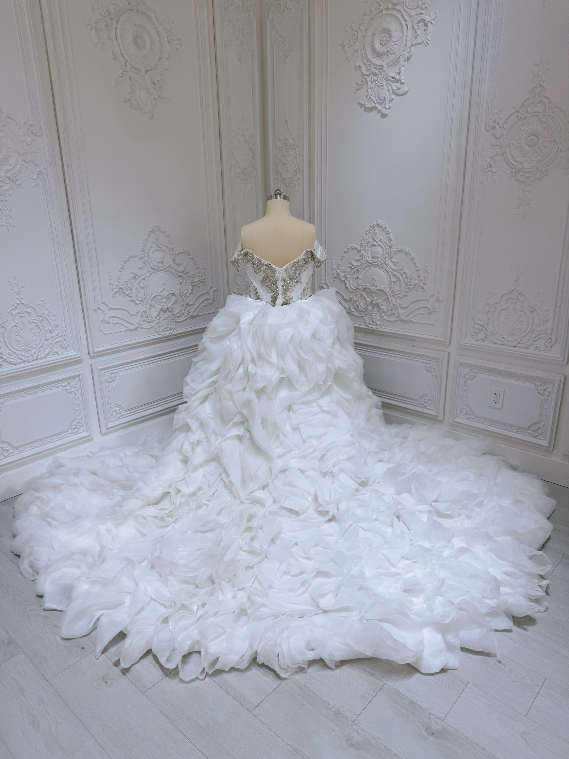 TBC-2IN1-0036 Made to order Luxury crystal beaded 2 in 1 mermaid with detachable ruffled skirt - Ting's Bridal Collection