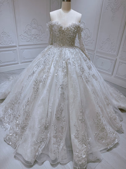 Stock Clearance! Bridal size 12! Sparkling off the shoulder princess ballgown fairy wedding dress - Ting's Bridal Collection