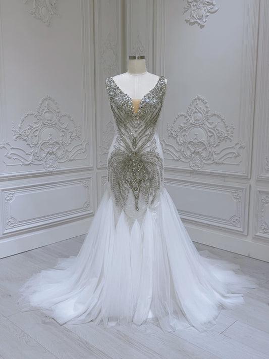 TBC-M020 Stock of Luxury crystal beaded mermaid wedding dress - Ting's Bridal Collection