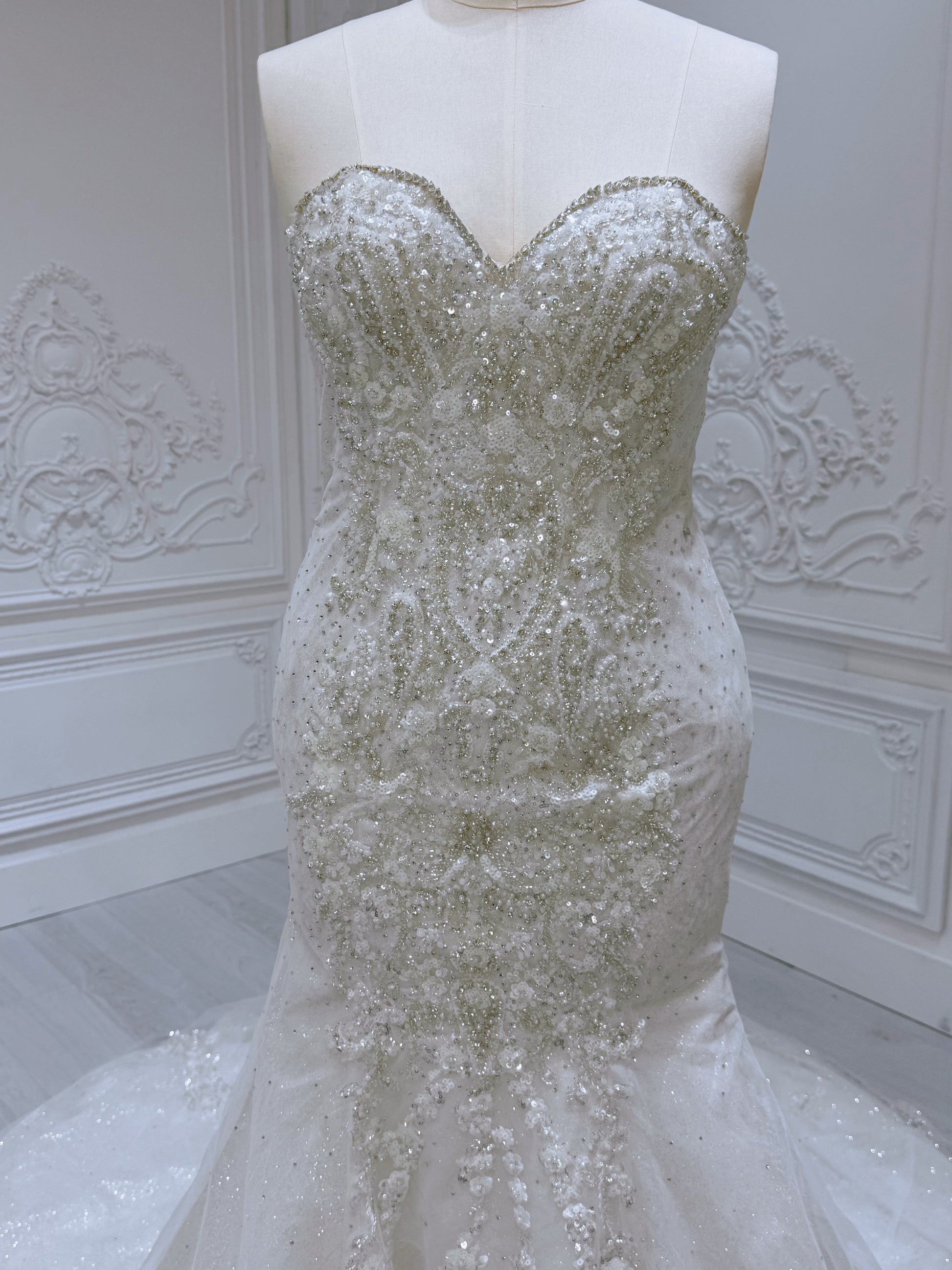 Stock Clearance! Bridal size 12! Luxury beading sparkling trumpet wedding dress - Ting's Bridal Collection
