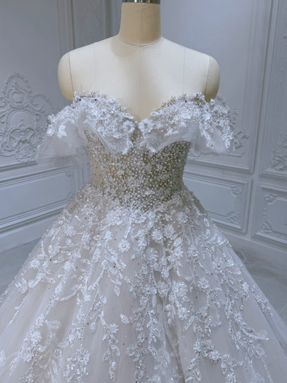 Stock clearance! Size 8! Ivory beading 3D floral ballgown fairy wedding dress - Ting's Bridal Collection