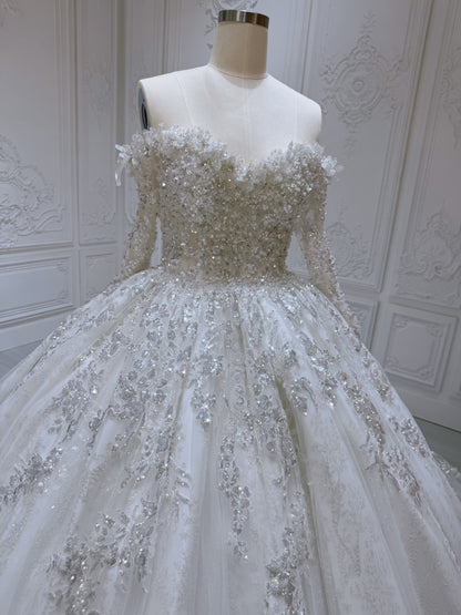 Stock Clearance! Bridal size 12! Sparkling off the shoulder princess ballgown fairy wedding dress - Ting's Bridal Collection
