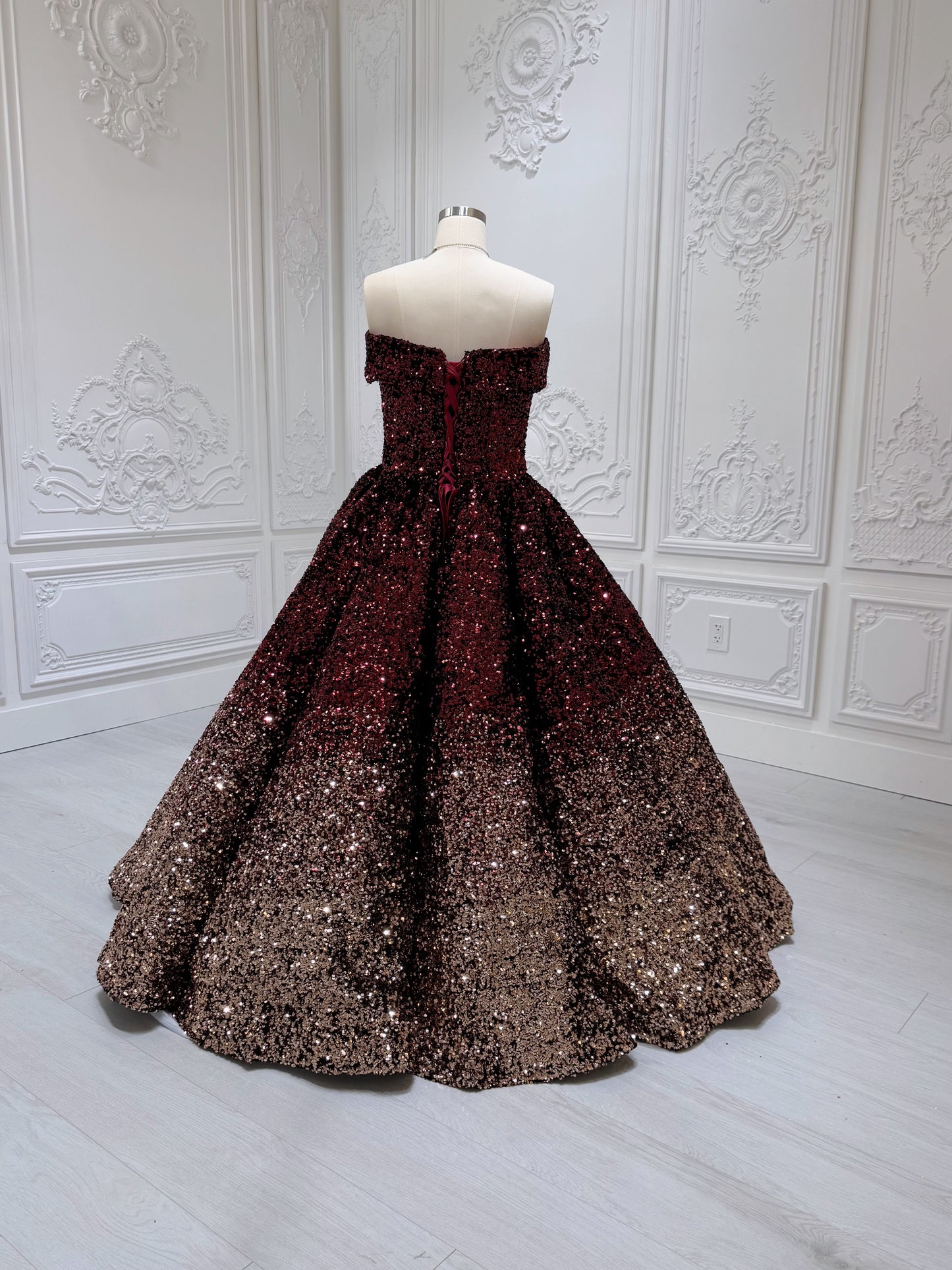 Stock Clearance! Bridal size 14! Custom-made red and gold sparkling ballgown Quinceanera dress/Formal event dress - Ting's Bridal Collection