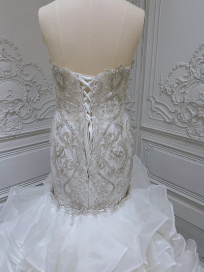 TBC-2IN1-001 Luxury beading sparkling mermaid royal wedding dress with detachable ruffled skirt - Ting's Bridal Collection