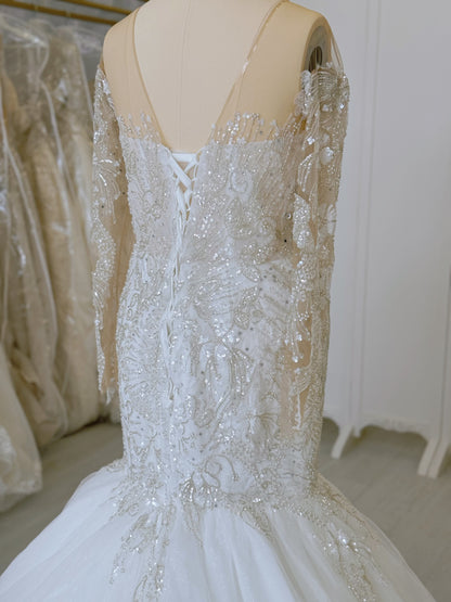 TBC-CM37 Custom-made luxury crystal with beading long sleeve sparkling mermaid wedding dress - Ting's Bridal Collection