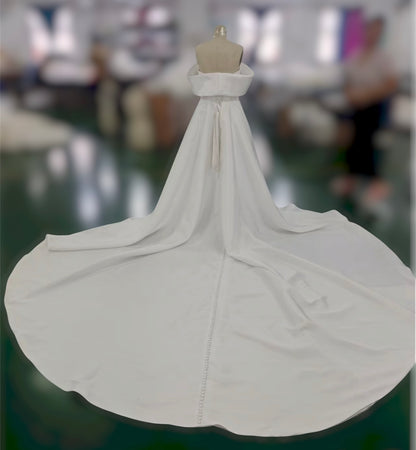 TBC-ZA027 Custom-made satin Aline wedding dress