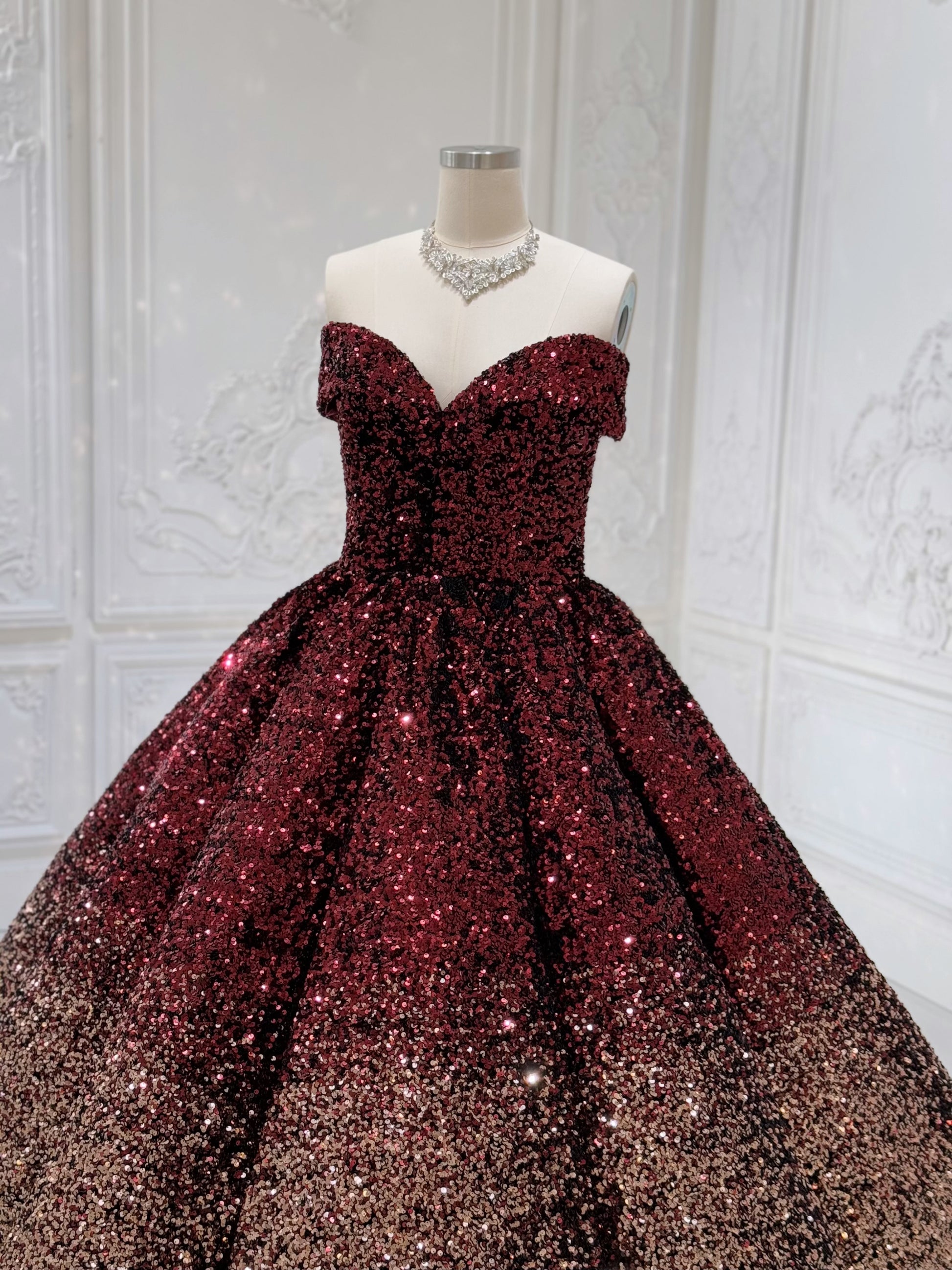 Stock Clearance! Bridal size 14! Custom-made red and gold sparkling ballgown Quinceanera dress/Formal event dress - Ting's Bridal Collection