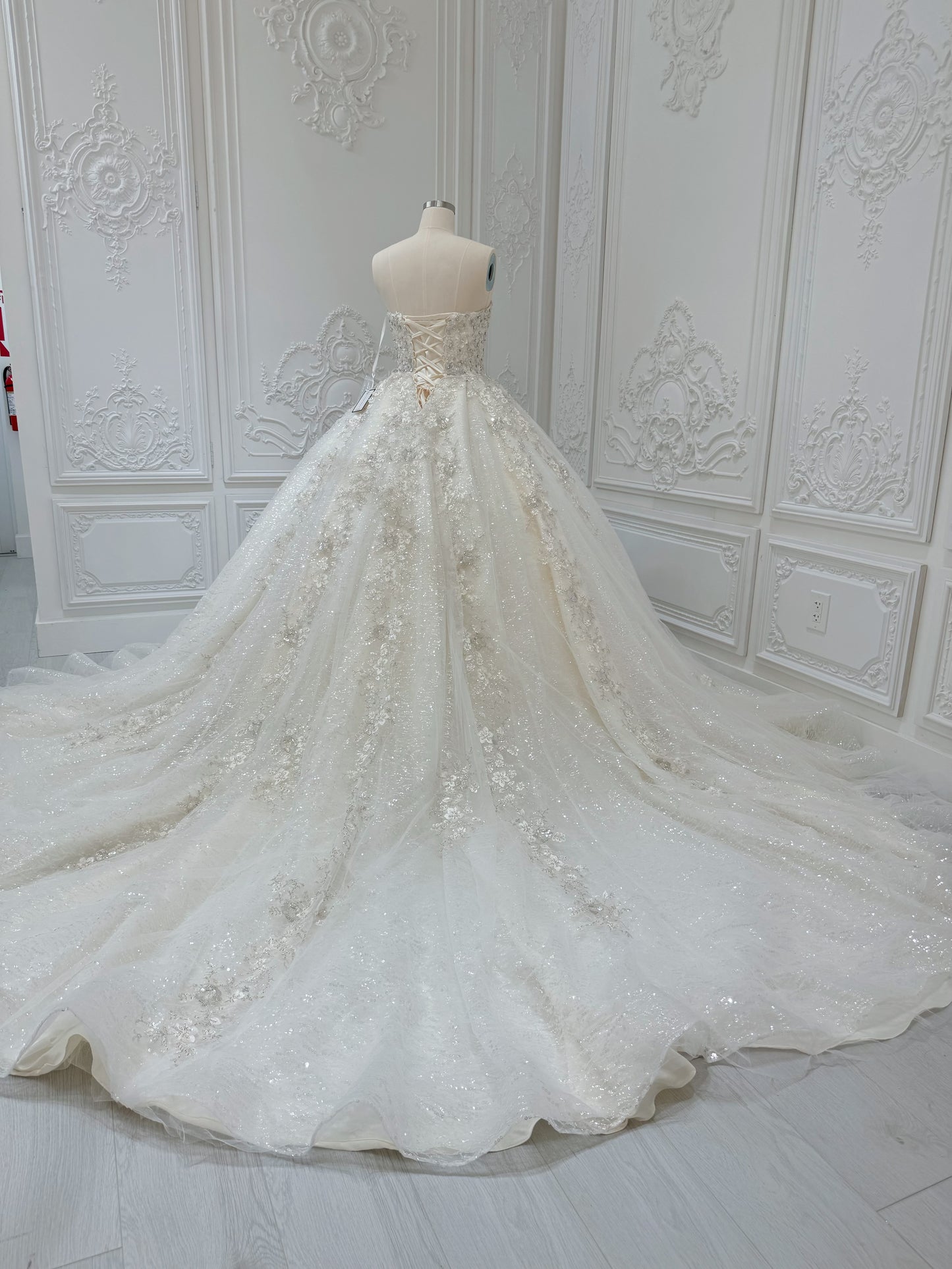 Stock Clearance! Bridal size 12! Champagne strapless/off the shoulder puffy long sleeve beaded 3D floral full ballgown fairy wedding dress - Ting's Bridal Collection