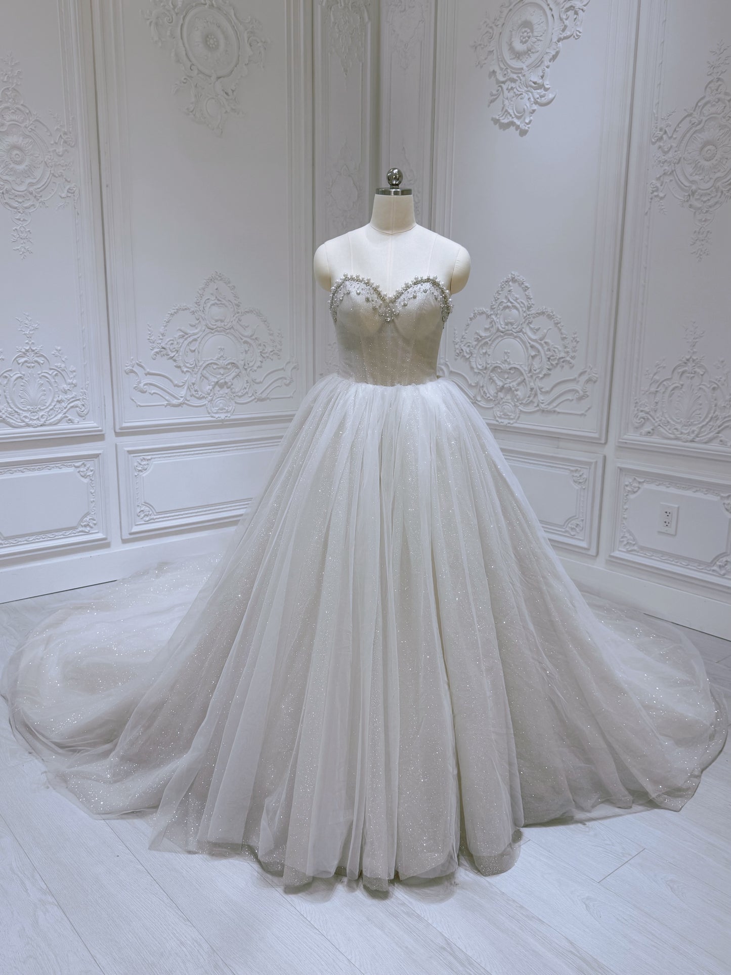 Stock Clearance! Strapless Ivory sparkling tulle Aline/ballgown wedding dress - Ting's Bridal Collection