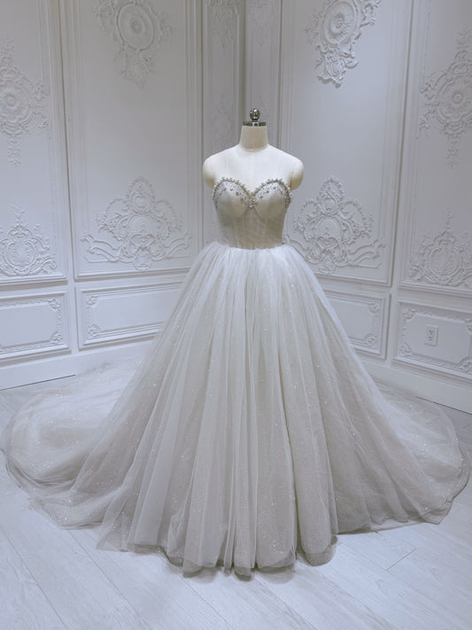 Stock Clearance! Strapless Ivory sparkling tulle Aline/ballgown wedding dress - Ting's Bridal Collection