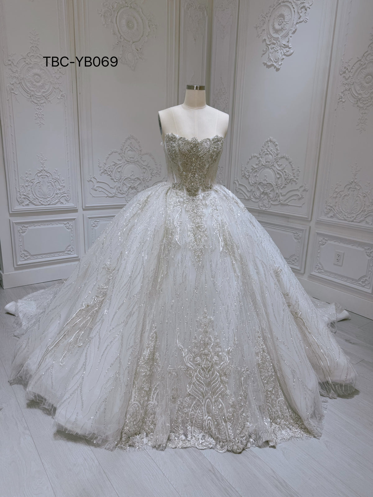 TBC-YB069 Stock of luxury beading strapless royal ballgown wedding dress - Ting's Bridal Collection