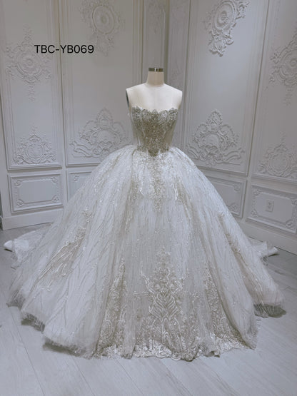 TBC-YB069 Stock of luxury beading strapless royal ballgown wedding dress - Ting's Bridal Collection