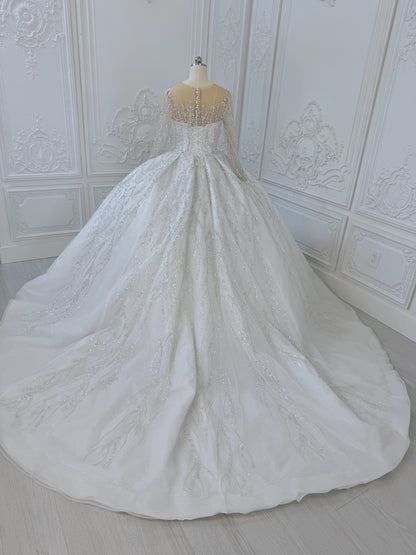 TMC-CM47 Custom-made luxury pearl with beading lace long sleeve 2 in 1 Ballgown&mermaid royal wedding dress - Ting's Bridal Collection