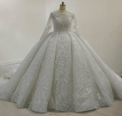 TBC-B053 Made to order luxury lace embroidered long sleeve princess ballgown royal wedding dress - Ting's Bridal Collection