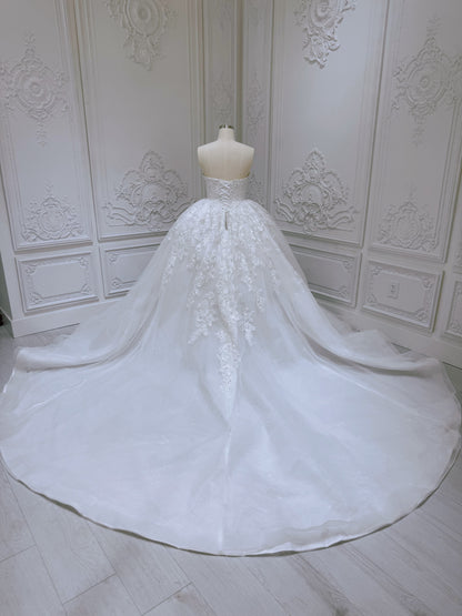 Stock Clearance! Bridal size 12! White floral lace embroidered high neck long sleeve princess ballgown royal wedding dress - Ting's Bridal Collection