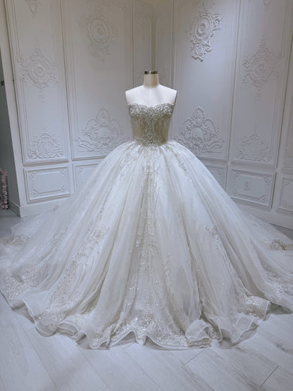 TBC-YB070 Stock of luxury rhinestone with beading lace sparkling ballgown wedding dress - Ting's Bridal Collection