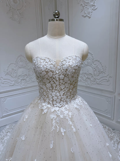 Stock clearance! Bridal size 6! Strapless ivory 3D floral Aline style fairy wedding dress - Ting's Bridal Collection