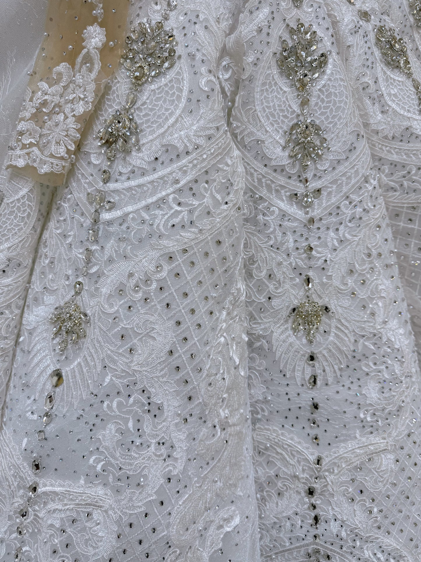 Stock Clearance! Bridal Size 12! Luxury crystal beaded with lace embroidered sparkling long sleeve high neck royal wedding dress - Ting's Bridal Collection