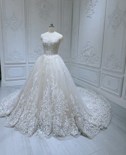 Stock clearance! Bridal size 6! Strapless ivory 3D floral Aline style fairy wedding dress - Ting's Bridal Collection