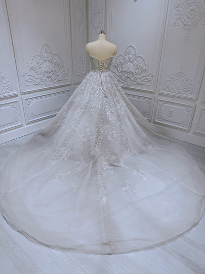 Stock clearance! Size 8! Ivory beading 3D floral ballgown fairy wedding dress - Ting's Bridal Collection