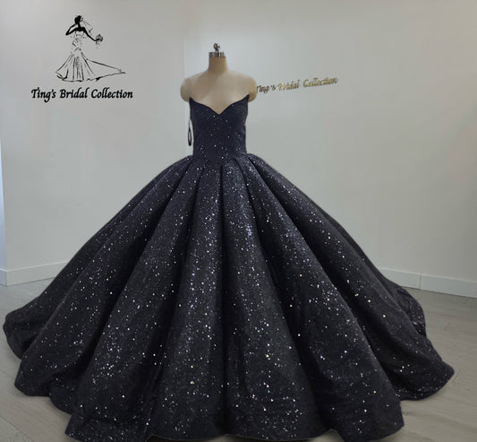 TBC-CM44 Custom-made strapless sparkling black ballgown gothic style wedding dress - Ting's Bridal Collection